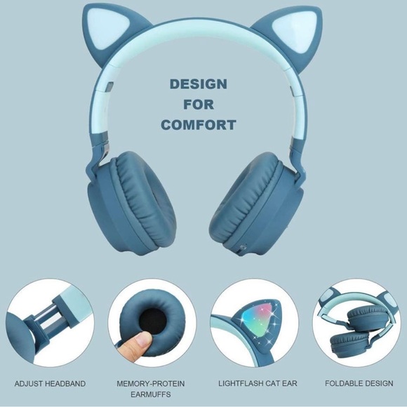 Bluetooth Earphones with Light-up Cat Ears - Blue - Picture 6 of 11